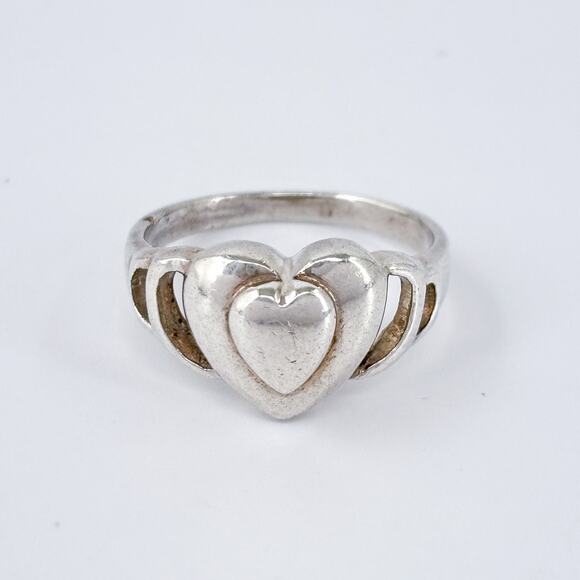 Vintage Sterling Silver 925 Concentric Heart Ring Size 8.5 - Picture 2 of 10